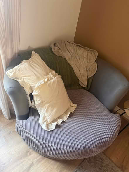 Photo of free Grey sofa, foot stall with storage and cuddle chair (Quedgeley GL4) #1