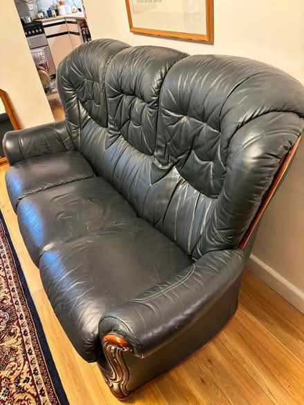 Photo of free Green leather three seater sofa (St James' Street BN2) #2