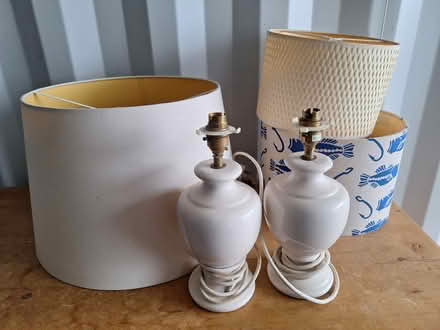 Photo of free 2 ceramic bedside lamps and Shades (BH16 6JL) #1