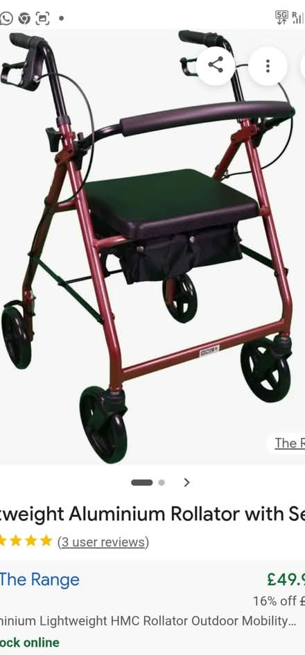 Photo of Rollator with seat and brakes (Bradway, S17) #1