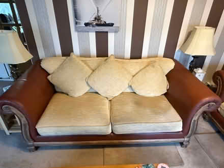Photo of free 2 & 3 seater sofa and matching leather pouffe (Haskayne L39) #1