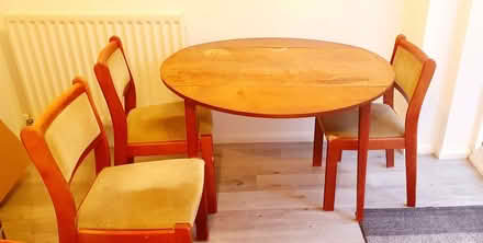 Photo of free Wooden drop leaf dining table with chairs (Billington LU7) #2