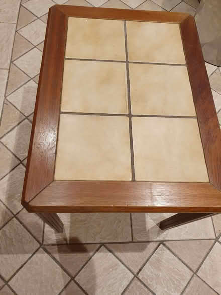 Photo of free Wooden Side Table with Ceramic Tile Top (Tilehurst RG31) #1