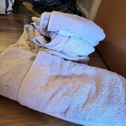Photo of free Clean towels x 6 mauve & grey (Oaklands nr Welwyn AL6) #1