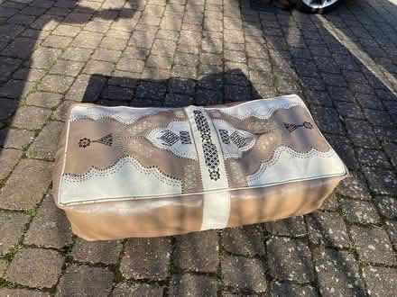 Photo of free Brown and white Leather Pouffe (Crabtree Lane) #2