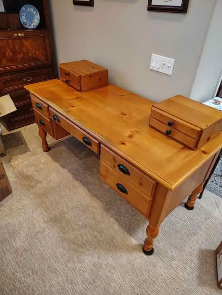 Photo of free Wood desk: 2 drawers, keyboard tray (Carlsbad) #1