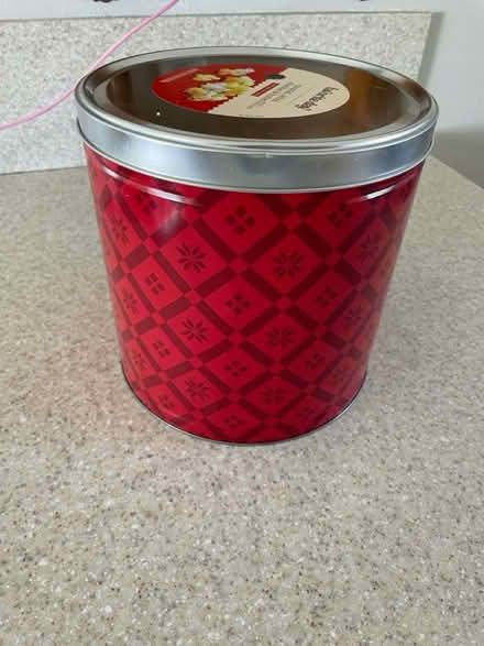 Photo of free Empty large,red popcorn tin (Pine Valley school area) #1
