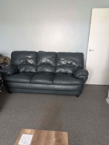 Photo of free Blue Leather 3 Seater Sofa (ME10) #1