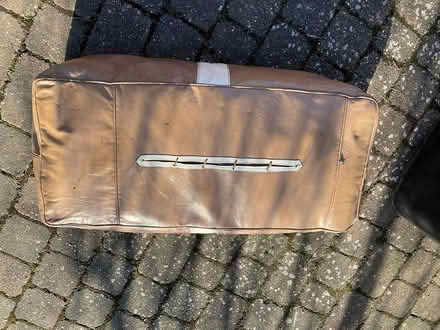 Photo of free Brown and white Leather Pouffe (Crabtree Lane) #3