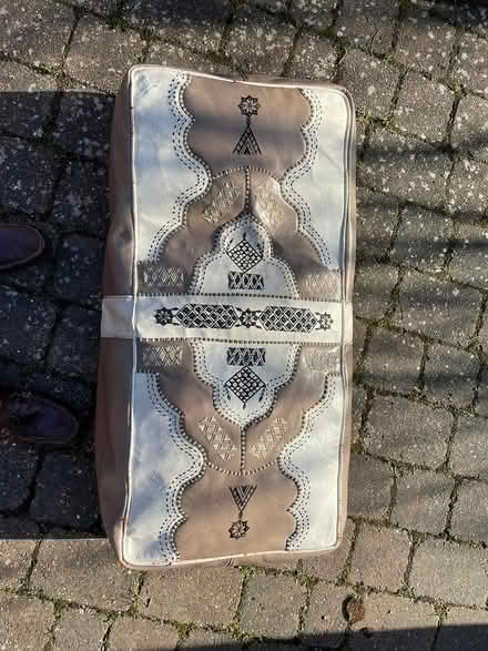 Photo of free Brown and white Leather Pouffe (Crabtree Lane) #1