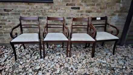 Photo of free Dining chairs - set of four dark wood and upholstered (Iffley OX4) #1