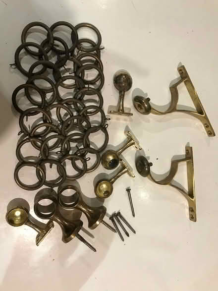 Photo of free Brass curtain brackets and rings (Chalford GL6) #1