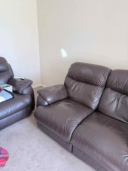 Photo of free 2 x leather reclining sofas (Stone Cross BN24) #3