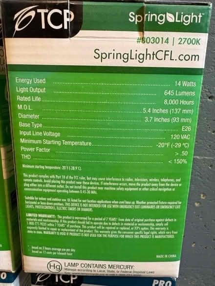 Photo of free 14 w bulbs 65 equivalent dimable (Simbury ct) #1