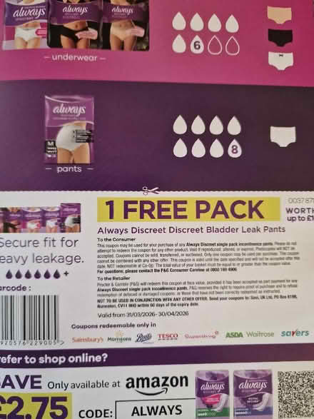 Photo of free Always pants free coupon (Endmoor LA8) #1