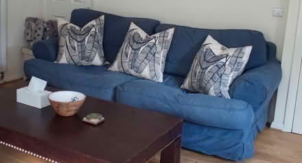 Photo of free Bespoke blue sofa (Sherfield Park RG27) #2