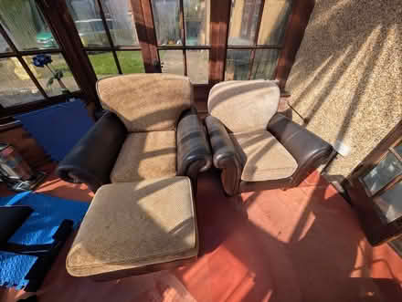 Photo of free 2 armchairs and footstool (Sculthorpe NR21) #1