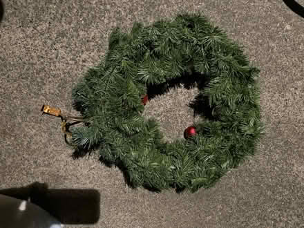 Photo of free Xmas wreath with ornaments & hanger (1075 Valencia Avenue) #2