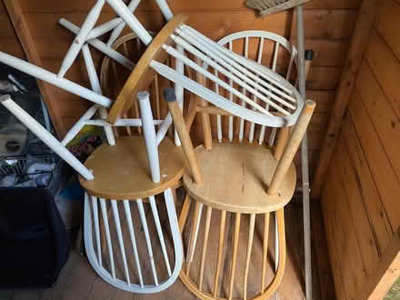 Photo of free 5 wooden dining chairs (Sandrerstead.) #1