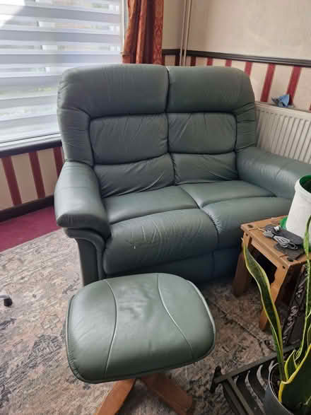 Photo of free 2 Seater Leather Sofa and Footstool (Stoke Park IP2) #1