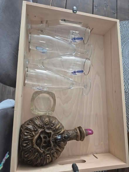 Photo of free Wood tray, 4 glasses, decor bottle (65 turntable cres) #1