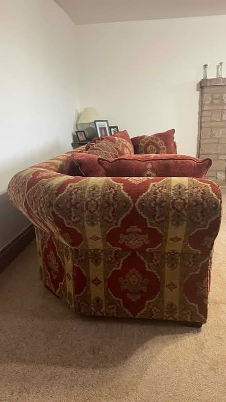 Photo of free Red patterned retro sofa (Thomas Close, CA11) #2