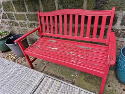 Photo of free Red painted wooden garden bench (Rawdon LS19) #1