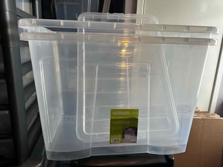 Photo of free 2 80l clear storage boxes (Burton upon Trent. A444. DE15) #1