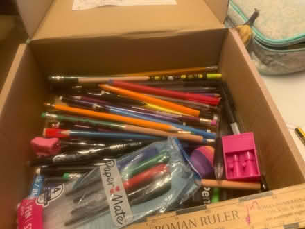 Photo of free Collection of colouring pencils, sharpeners, ruler, writing (Bedford MK42) #1