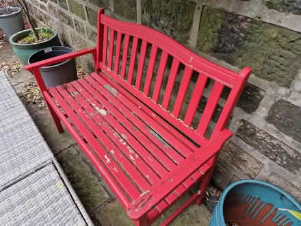 Photo of free Red painted wooden garden bench (Rawdon LS19) #2