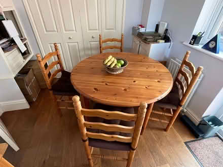 Photo of free Extendable pine dining table and 4 pine chairs (Sherrard's Green WR14) #1