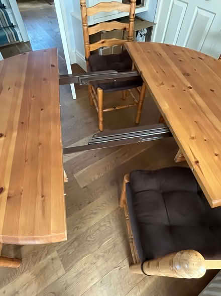 Photo of free Extendable pine dining table and 4 pine chairs (Sherrard's Green WR14) #3