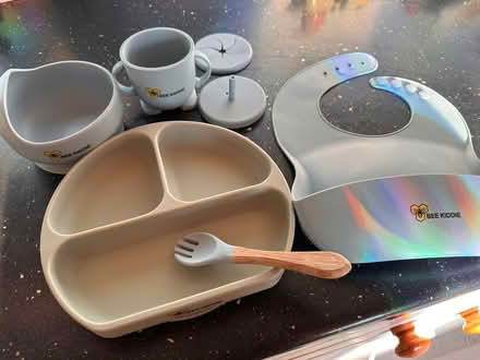 Photo of free 2 x sets of silicon baby plates, bowl, cup, bib and cutlery (Oldfield Park BA2) #1