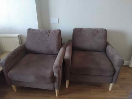Photo of free Brown sofa and 2 chairs (Morecambe LA4) #1