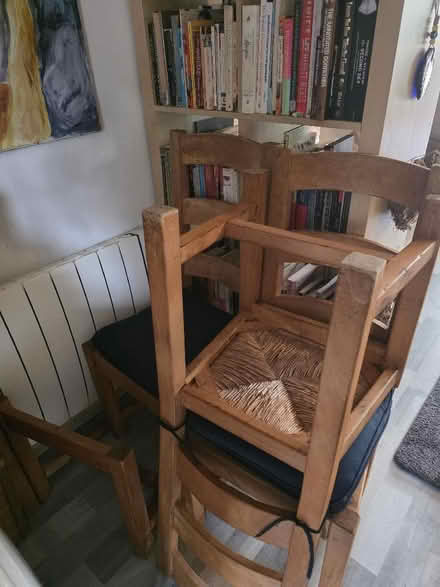 Photo of free 3 and a fixable Dining Chairs, A bag of potpourri, 6 plates (Warden Hill LU2) #1