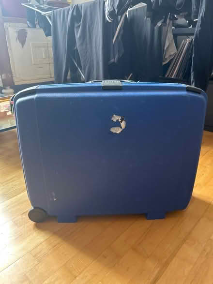 Photo of free Blue sturdy plastic luggage (Plaistow E139LX) #1