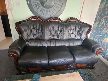 Photo of free Leather and solid wood sofa and chairs (Edwyn Ralph HR7) #2