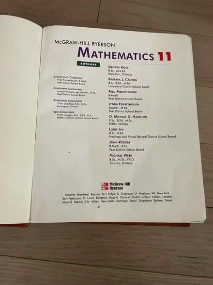 Photo of free Old Mathematics 11 textbook (Kennedy/16th in Markham) #2