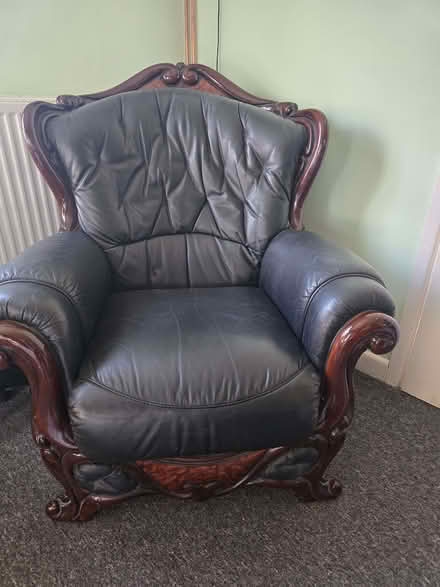 Photo of free Leather and solid wood sofa and chairs (Edwyn Ralph HR7) #3