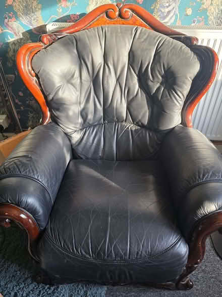 Photo of free Leather and solid wood sofa and chairs (Edwyn Ralph HR7) #1