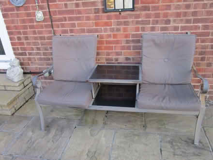 Photo of free Garden bench with table and cushions (Greasby CH49) #1
