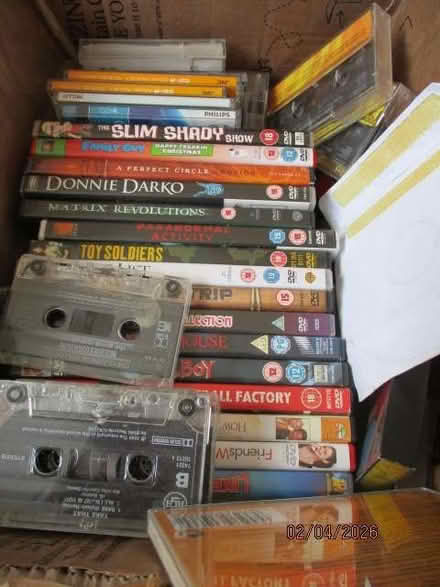 Photo of free Box of misc DVDs CDs and cassette tapes (Innsworth GL3) #3