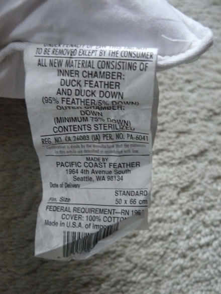 Photo of free Duck feather & duck down filled pillow 50x66cm (Kempsey WR5) #2