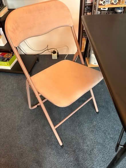 Photo of free Black leatherette table and two pink sueded chairs (Seal TN15) #2