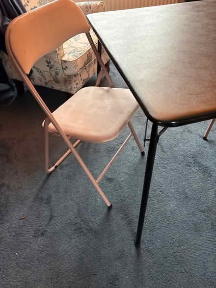 Photo of free Black leatherette table and two pink sueded chairs (Seal TN15) #1