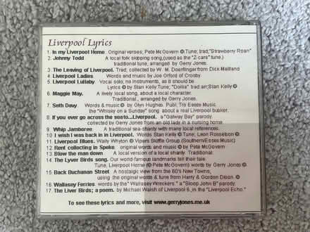 Photo of free Liverpool Lyrics CD (Childwall L16) #2