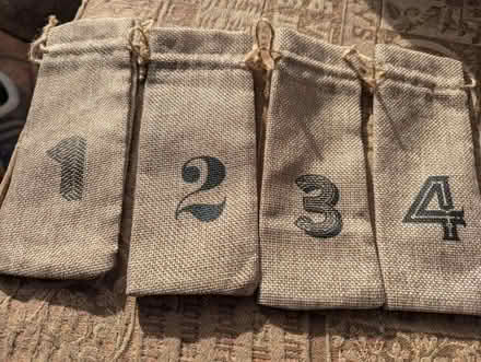 Photo of free 4 numbered Hessian bags (Ridgeway S12) #1
