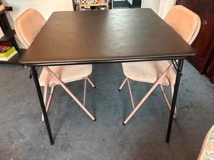 Photo of free Black leatherette table and two pink sueded chairs (Seal TN15) #3