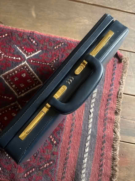 Photo of free Old school navy leather briefcase (Farnham Common, Bucks, SL2) #1