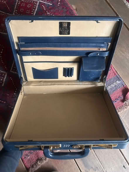 Photo of free Old school navy leather briefcase (Farnham Common, Bucks, SL2) #2